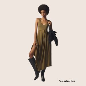 🫒 ANTHRO GEMINI DRESS OLIVE ARMY GREEN XS TANK SLEEVELESS ASYMMETRICAL HEM